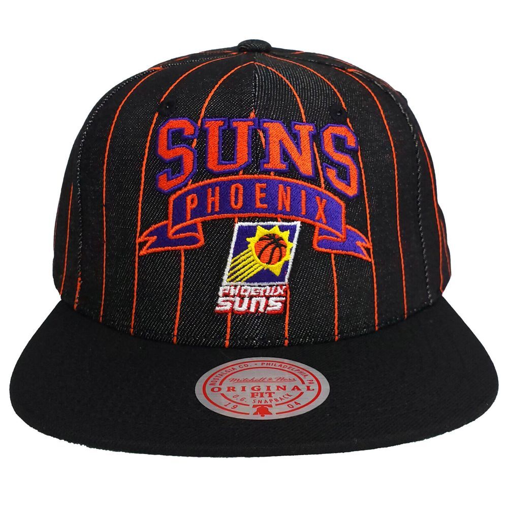 Phoenix Suns Mitchell & Ness NBA Snapback Hat Cap Black Denim Pinstripe NWT